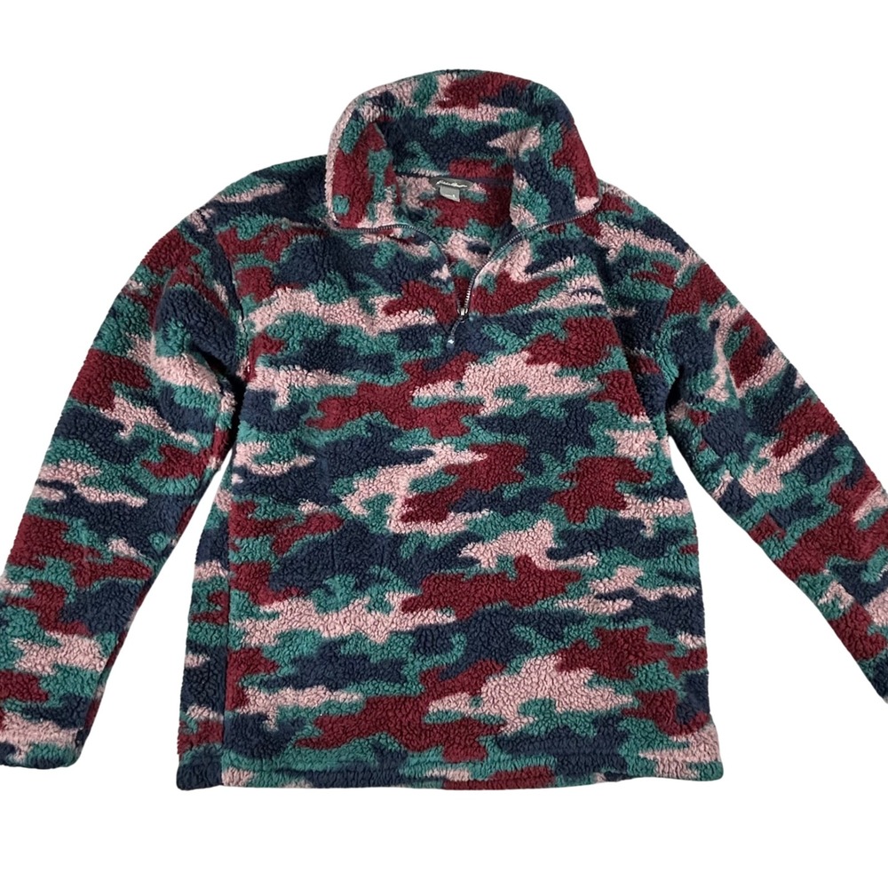 Eddie Bauer Women's Camo Sherpa Fleece Quarter Zip Pullover Size‎ S